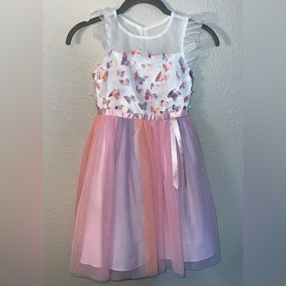 Jona Michelle Pink and Purple Butterfly Dress EUC